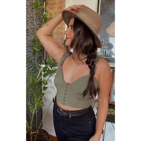 Women's Ruffled Strap Crop Top/Bralette Corset Style Button Front Tank Boho - Picture 4 of 5